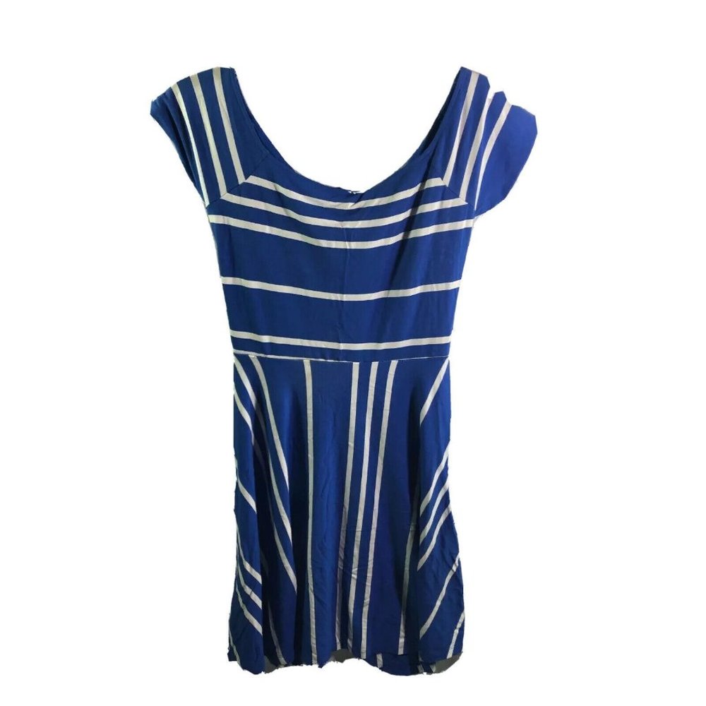 Ann Taylor Loft Dress Womens Size M Medium Striped Cutout back Rayon Blue white